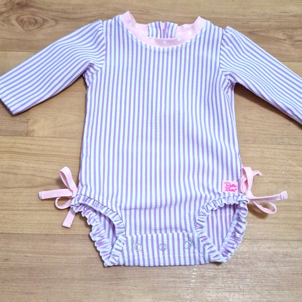 Rufflebutts Seersucker Long Sleeve Rash Guard One Piece 0-3 months